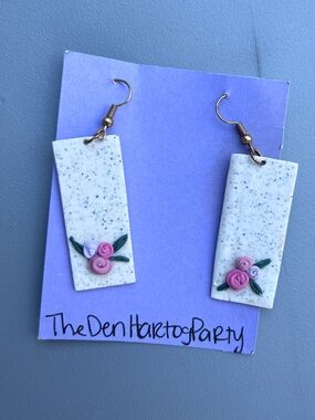 Handmade Pink Rose Speckled Rectangle Drop Earrings